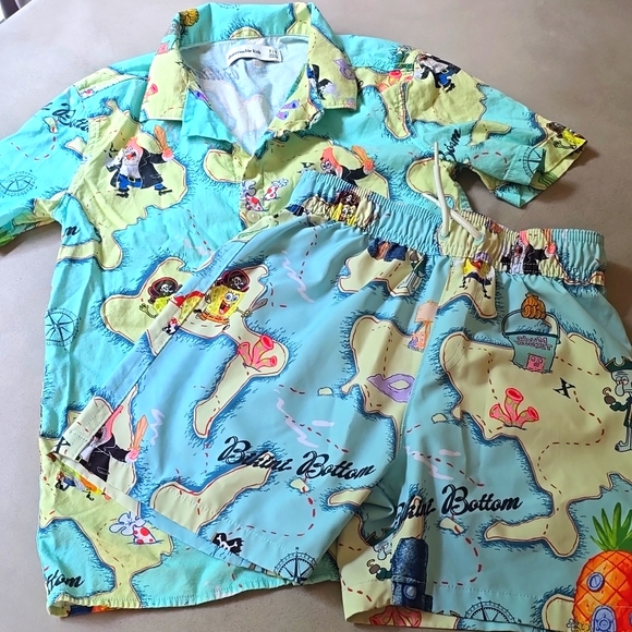 Abercrombie Kids Spongebob Swim Trunks And Buttondown 7/8 - Picture 1 of 4